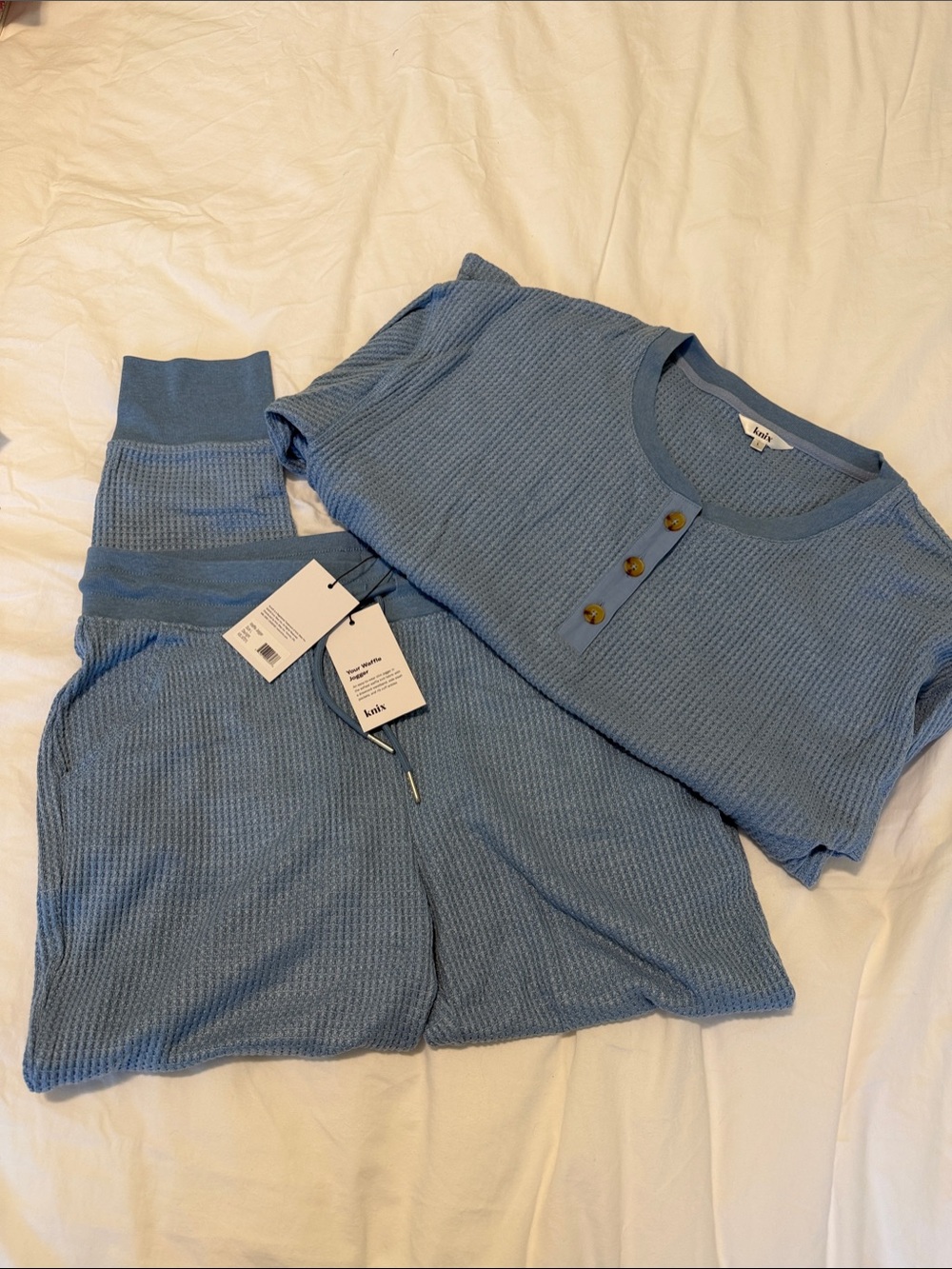 knix Light Blue Waffle Henley Short Pajama Set